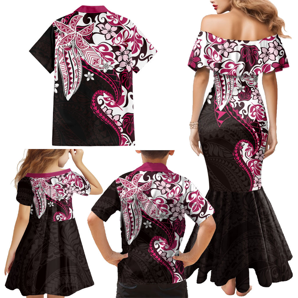 Monstera Plumeria Flowers Pink Family Matching Mermaid Dress and Hawaiian Shirt Polynesian Pattern LT01 - Polynesian Pride