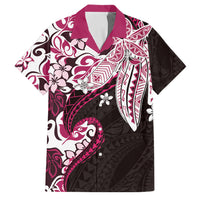 Monstera Plumeria Flowers Pink Family Matching Mermaid Dress and Hawaiian Shirt Polynesian Pattern LT01 Dad's Shirt - Short Sleeve Pink - Polynesian Pride