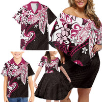 Monstera Plumeria Flowers Pink Family Matching Off Shoulder Short Dress and Hawaiian Shirt Polynesian Pattern LT01 - Polynesian Pride