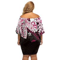 Monstera Plumeria Flowers Pink Family Matching Off Shoulder Short Dress and Hawaiian Shirt Polynesian Pattern LT01 - Polynesian Pride