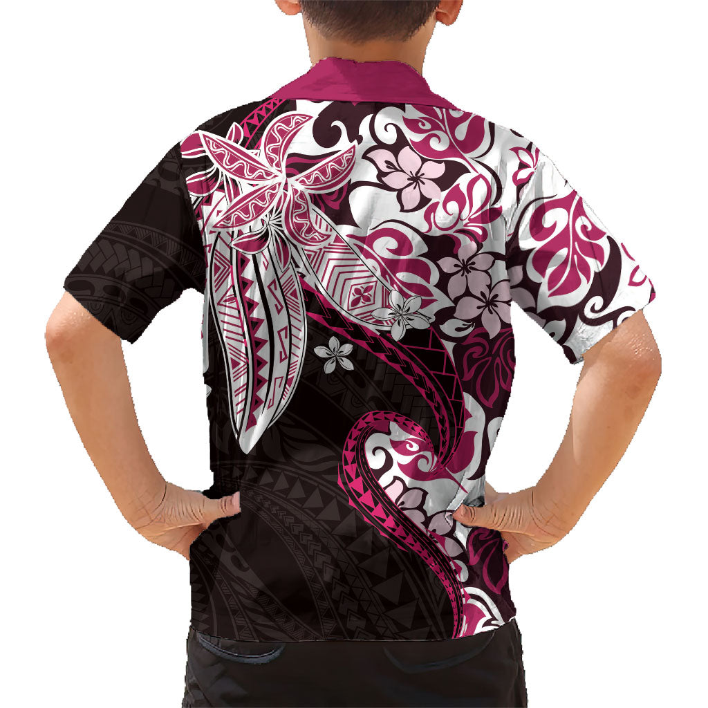 Monstera Plumeria Flowers Pink Family Matching Puletasi and Hawaiian Shirt Polynesian Pattern LT01 - Polynesian Pride