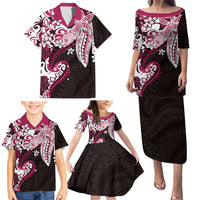 Monstera Plumeria Flowers Pink Family Matching Puletasi and Hawaiian Shirt Polynesian Pattern LT01 - Polynesian Pride