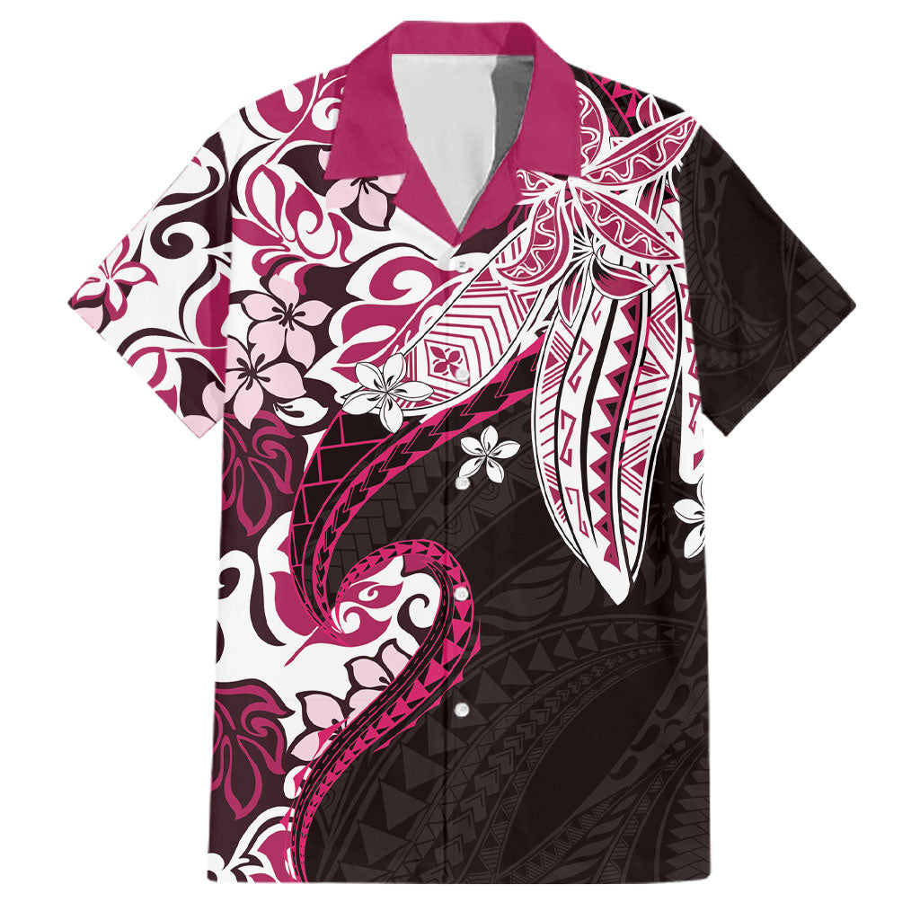 Monstera Plumeria Flowers Pink Family Matching Summer Maxi Dress and Hawaiian Shirt Polynesian Pattern LT01 Dad's Shirt - Short Sleeve Pink - Polynesian Pride