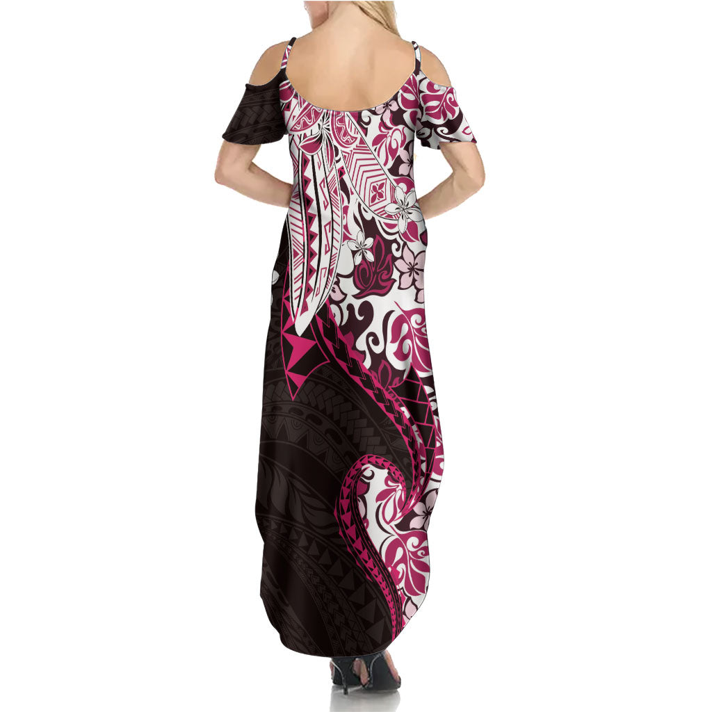 Monstera Plumeria Flowers Pink Family Matching Summer Maxi Dress and Hawaiian Shirt Polynesian Pattern LT01 - Polynesian Pride