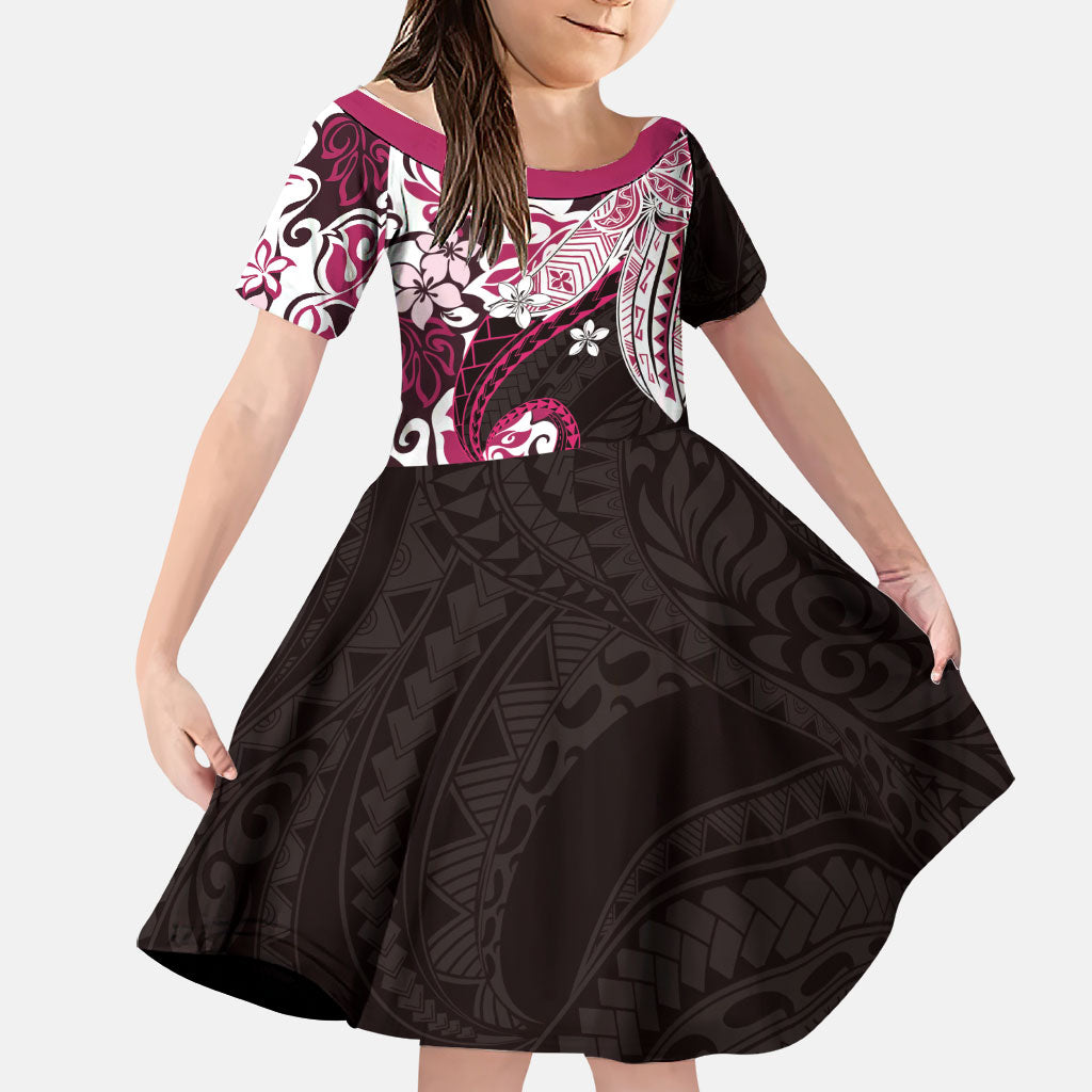 Monstera Plumeria Flowers Pink Family Matching Tank Maxi Dress and Hawaiian Shirt Polynesian Pattern LT01 Daughter's Dress Pink - Polynesian Pride