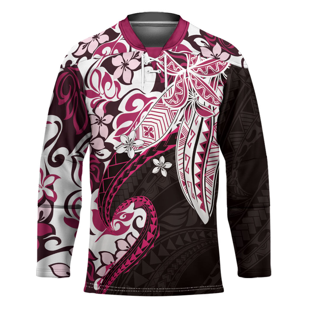 Monstera Plumeria Flowers Pink Hockey Jersey Polynesian Pattern