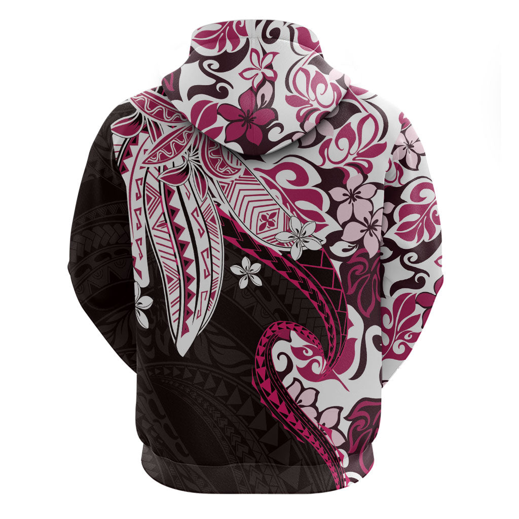 Monstera Plumeria Flowers Pink Hoodie Polynesian Pattern