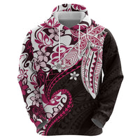 Monstera Plumeria Flowers Pink Hoodie Polynesian Pattern