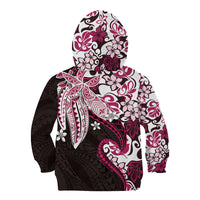 Monstera Plumeria Flowers Pink Kid Hoodie Polynesian Pattern
