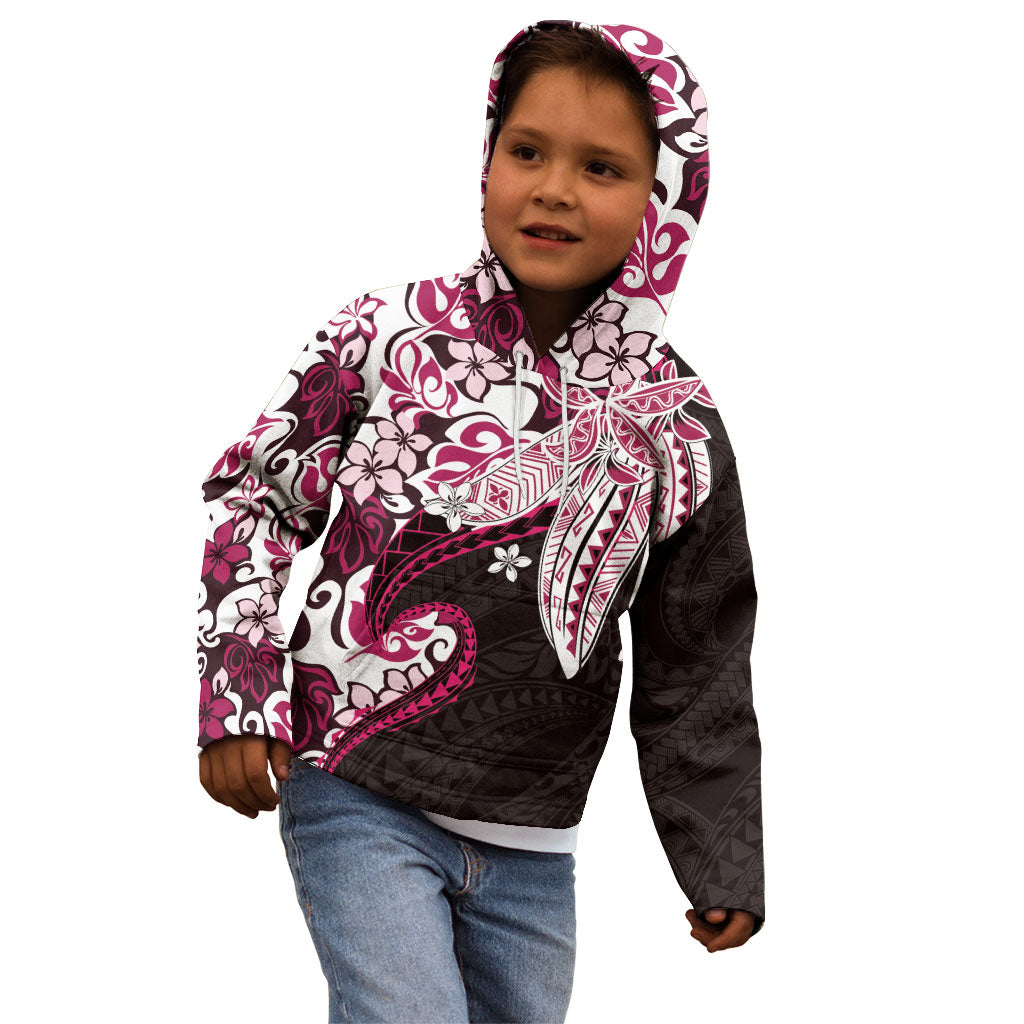 Monstera Plumeria Flowers Pink Kid Hoodie Polynesian Pattern