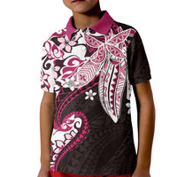 Monstera Plumeria Flowers Pink Kid Polo Shirt Polynesian Pattern