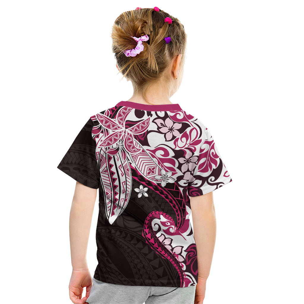 Monstera Plumeria Flowers Pink Kid T Shirt Polynesian Pattern