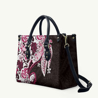 Monstera Plumeria Flowers Pink Leather Bag Polynesian Pattern