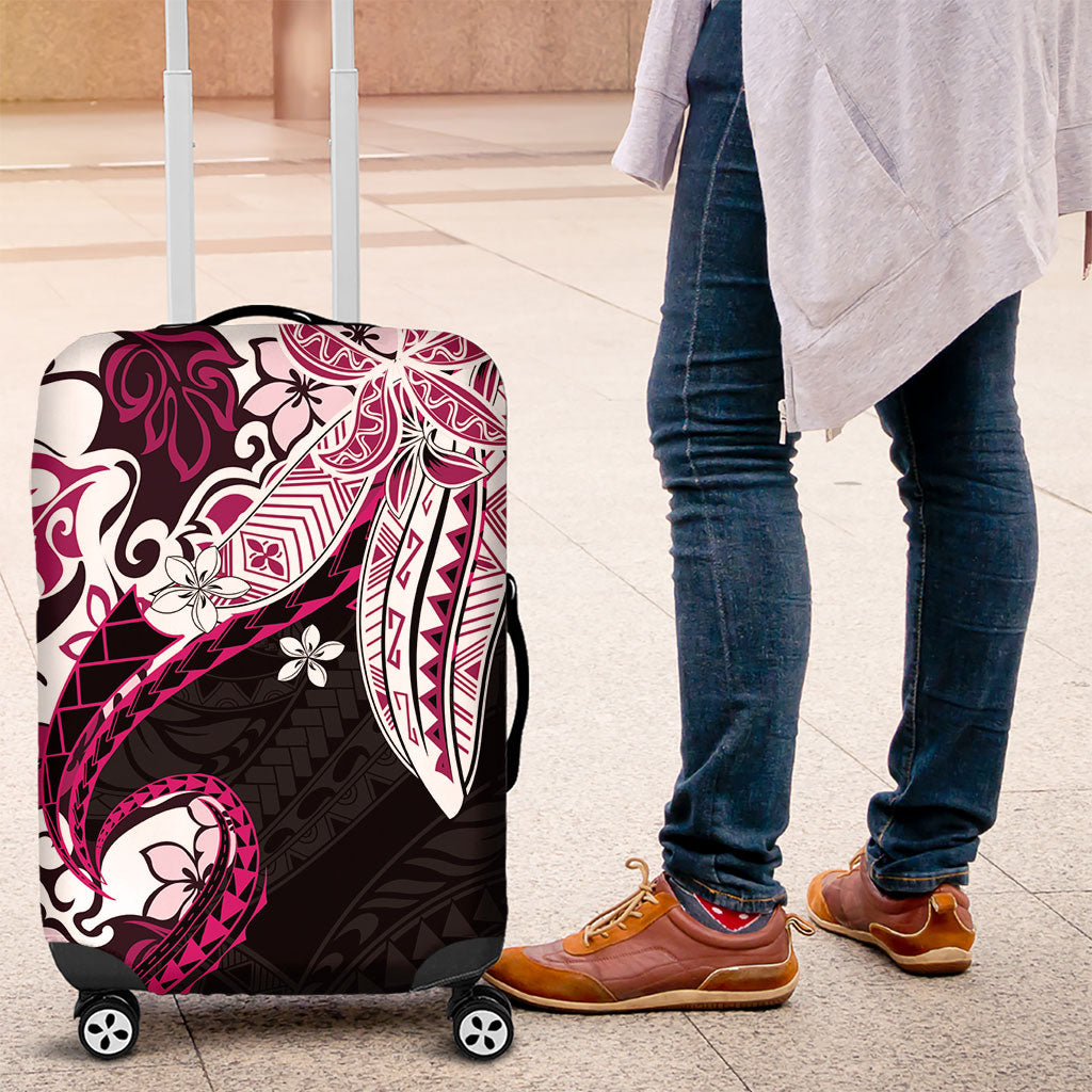 Monstera Plumeria Flowers Pink Luggage Cover Polynesian Pattern