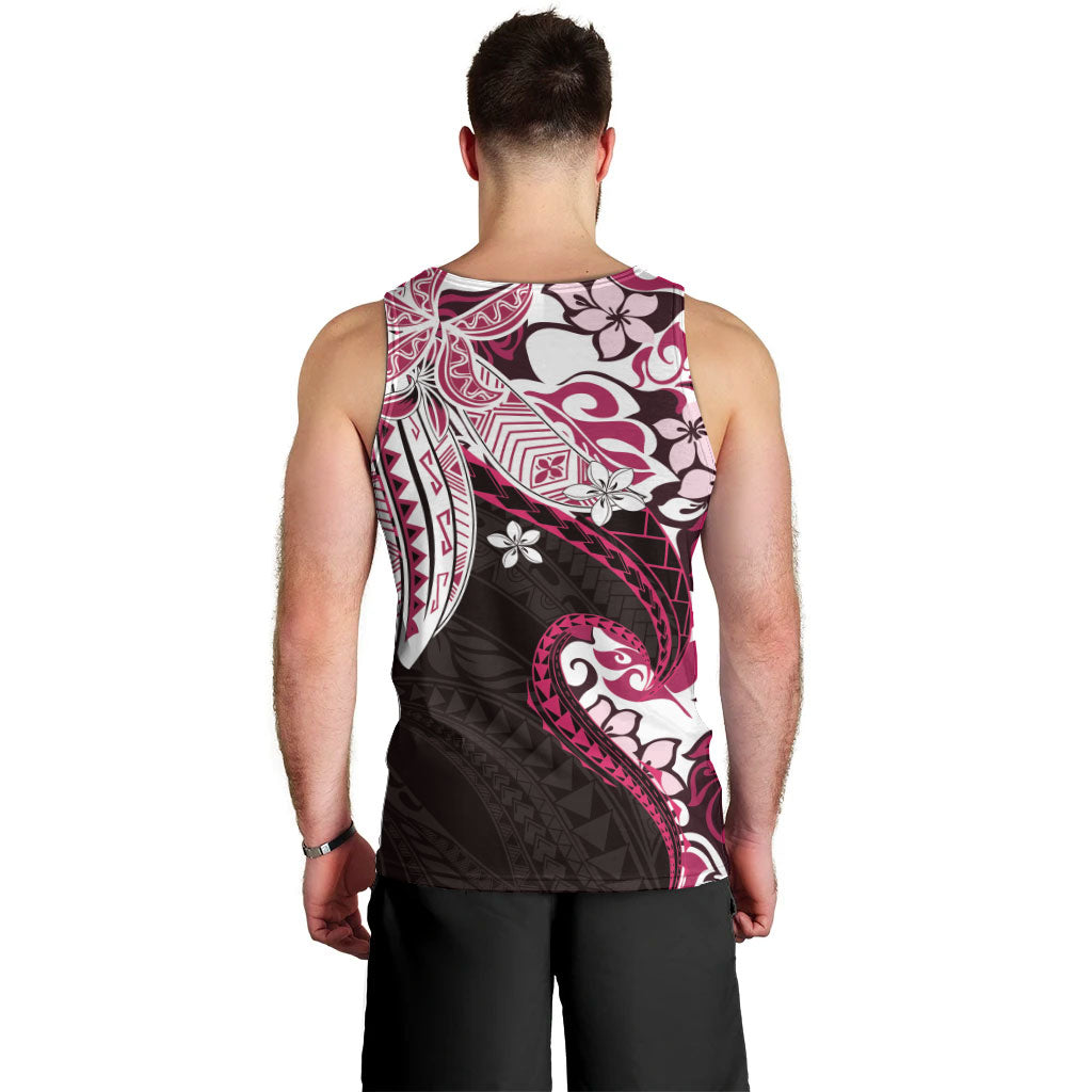 Monstera Plumeria Flowers Pink Men Tank Top Polynesian Pattern