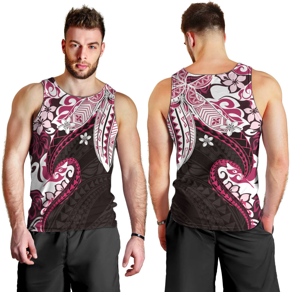 Monstera Plumeria Flowers Pink Men Tank Top Polynesian Pattern