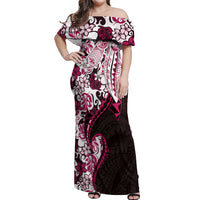 Monstera Plumeria Flowers Pink Off Shoulder Maxi Dress Polynesian Pattern LT01 Women Pink - Polynesian Pride