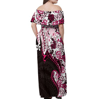 Monstera Plumeria Flowers Pink Off Shoulder Maxi Dress Polynesian Pattern LT01 - Polynesian Pride