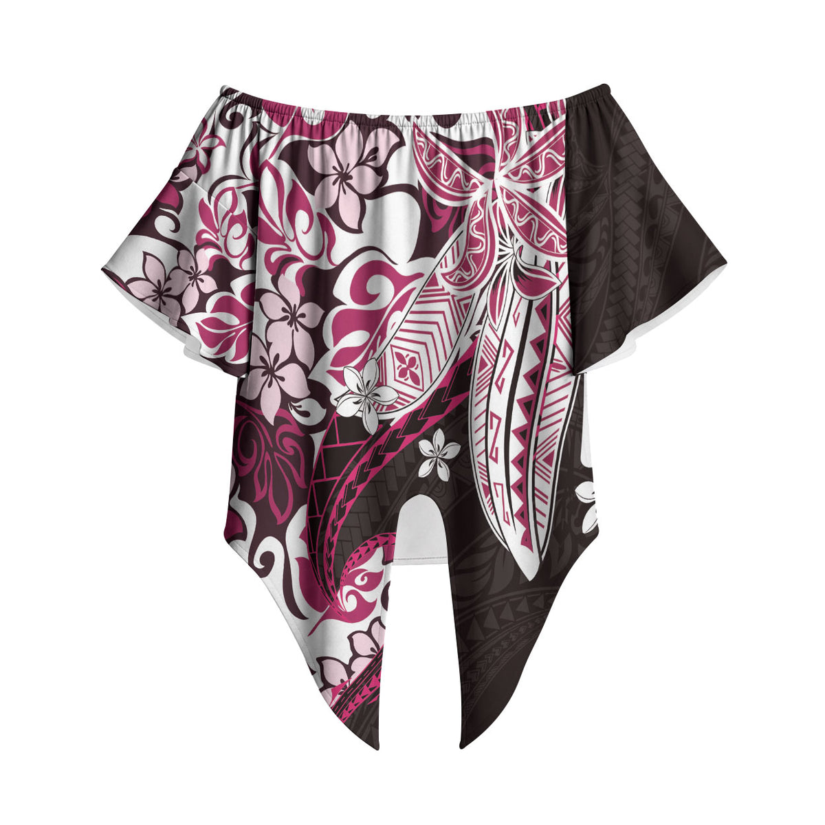 Monstera Plumeria Flowers Pink Off Shoulder Wrap Waist Top Polynesian Pattern LT01 Pink - Polynesian Pride