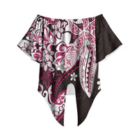 Monstera Plumeria Flowers Pink Off Shoulder Wrap Waist Top Polynesian Pattern LT01 Pink - Polynesian Pride