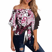 Monstera Plumeria Flowers Pink Off Shoulder Wrap Waist Top Polynesian Pattern LT01 - Polynesian Pride
