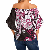 Monstera Plumeria Flowers Pink Off Shoulder Wrap Waist Top Polynesian Pattern LT01 - Polynesian Pride