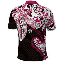 Monstera Plumeria Flowers Pink Polo Shirt Polynesian Pattern