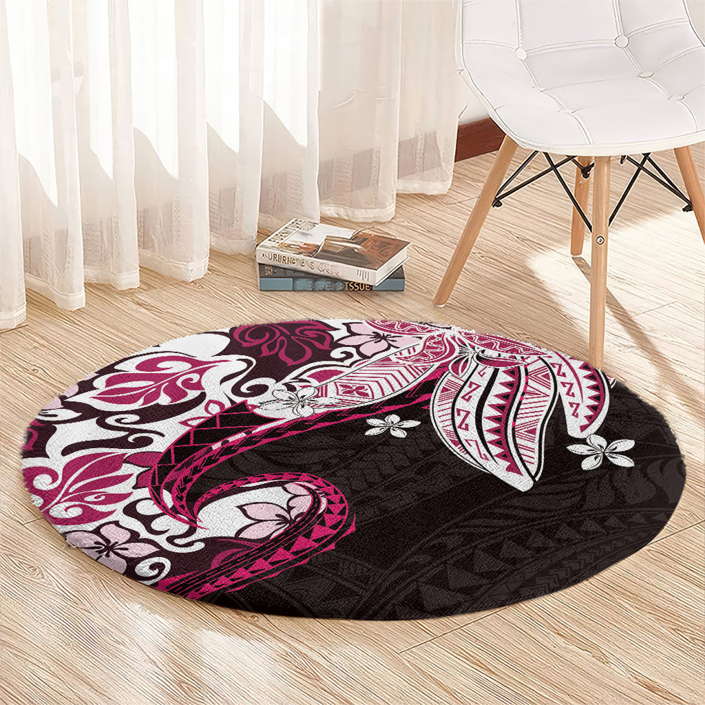 Monstera Plumeria Flowers Pink Round Carpet Polynesian Pattern