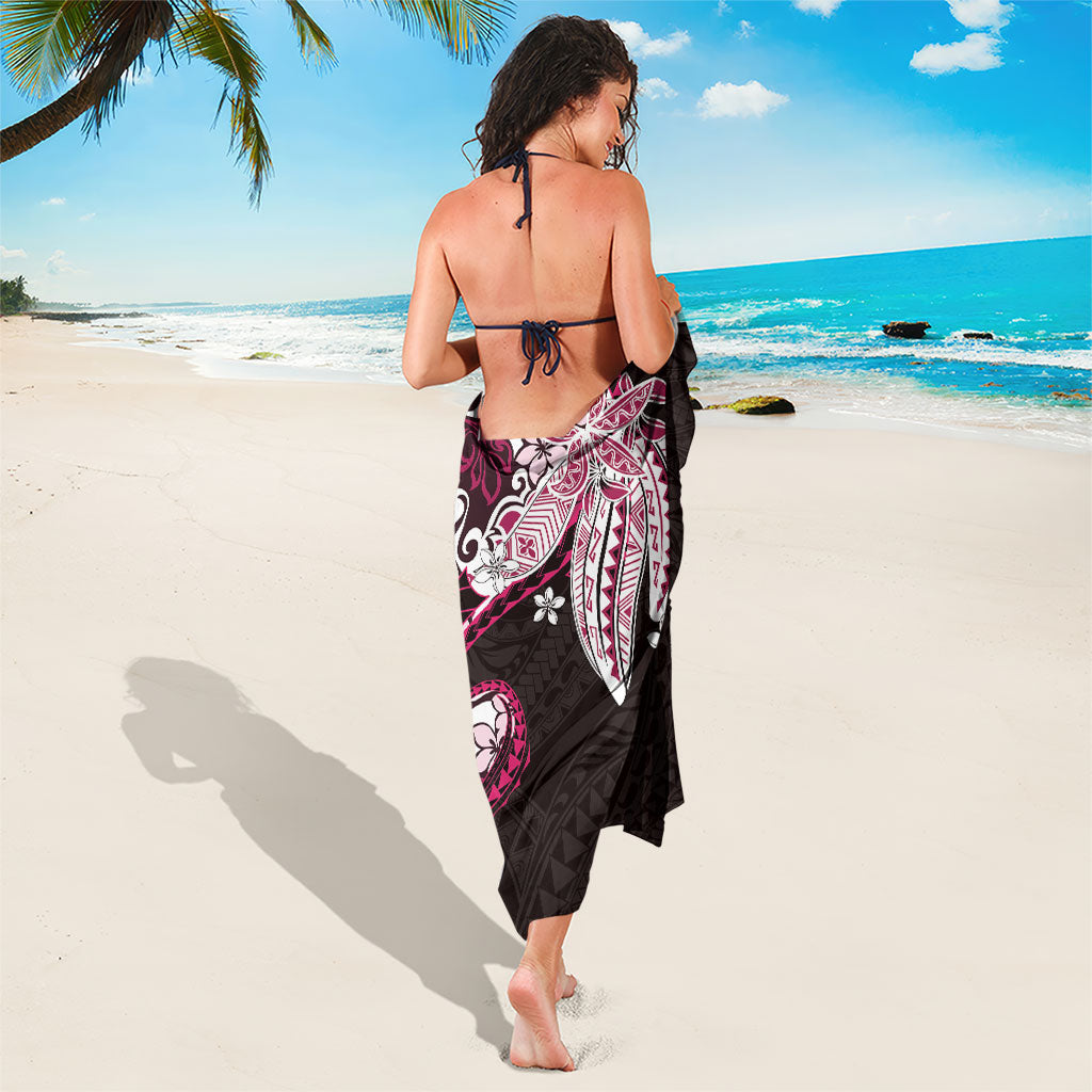 Monstera Plumeria Flowers Pink Sarong Polynesian Pattern