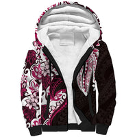 Monstera Plumeria Flowers Pink Sherpa Hoodie Polynesian Pattern LT01 Unisex Pink - Polynesian Pride