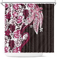 Monstera Plumeria Flowers Pink Shower Curtain Polynesian Pattern