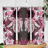 Monstera Plumeria Flowers Pink Skinny Tumbler Polynesian Pattern