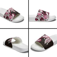 Monstera Plumeria Flowers Pink Slide Sandals Polynesian Pattern