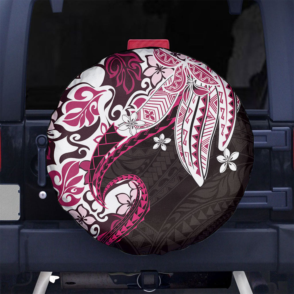 Monstera Plumeria Flowers Pink Spare Tire Cover Polynesian Pattern LT01 No hole Pink - Polynesian Pride