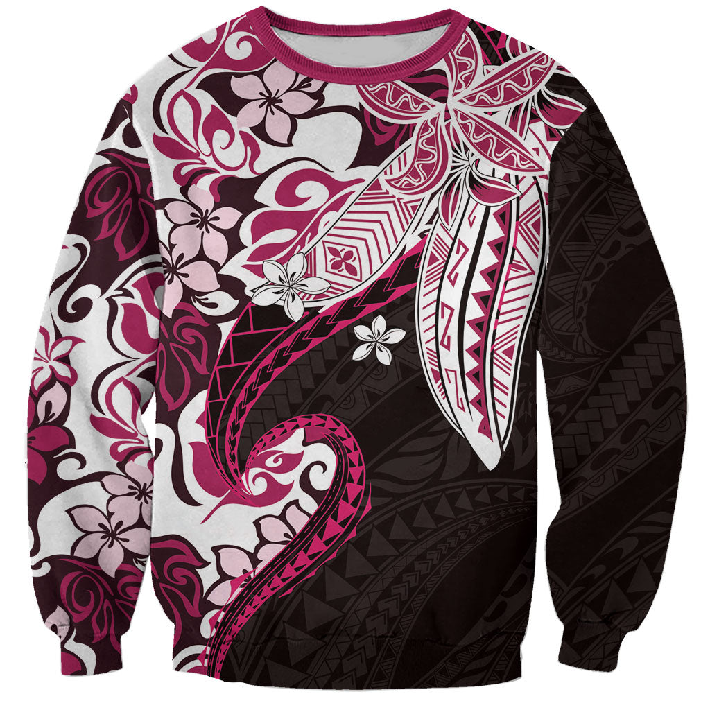 Monstera Plumeria Flowers Pink Sweatshirt Polynesian Pattern