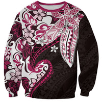 Monstera Plumeria Flowers Pink Sweatshirt Polynesian Pattern