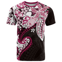 Monstera Plumeria Flowers Pink T Shirt Polynesian Pattern