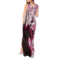 Monstera Plumeria Flowers Pink Tank Maxi Dress Polynesian Pattern
