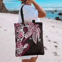 Monstera Plumeria Flowers Pink Tote Bag Polynesian Pattern
