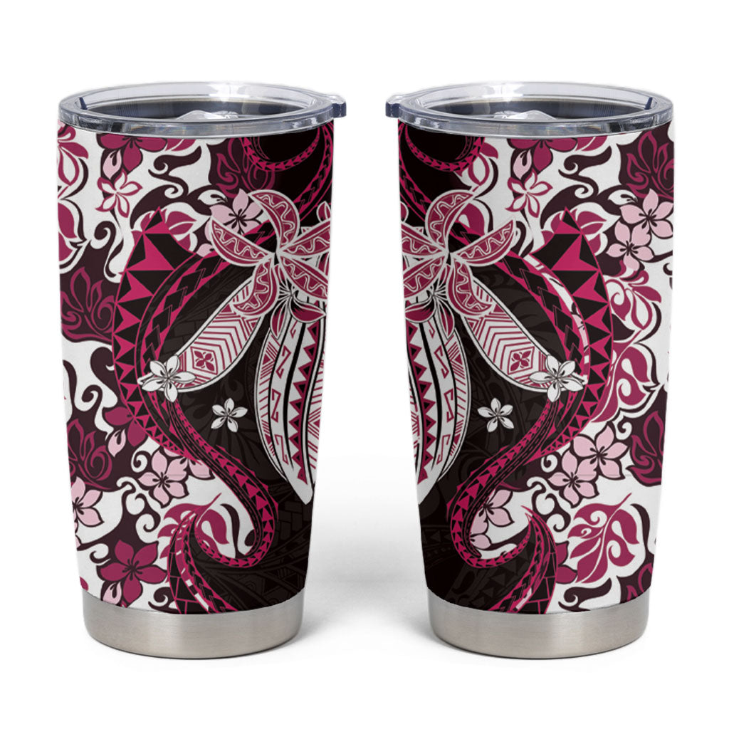 Monstera Plumeria Flowers Pink Tumbler Cup Polynesian Pattern