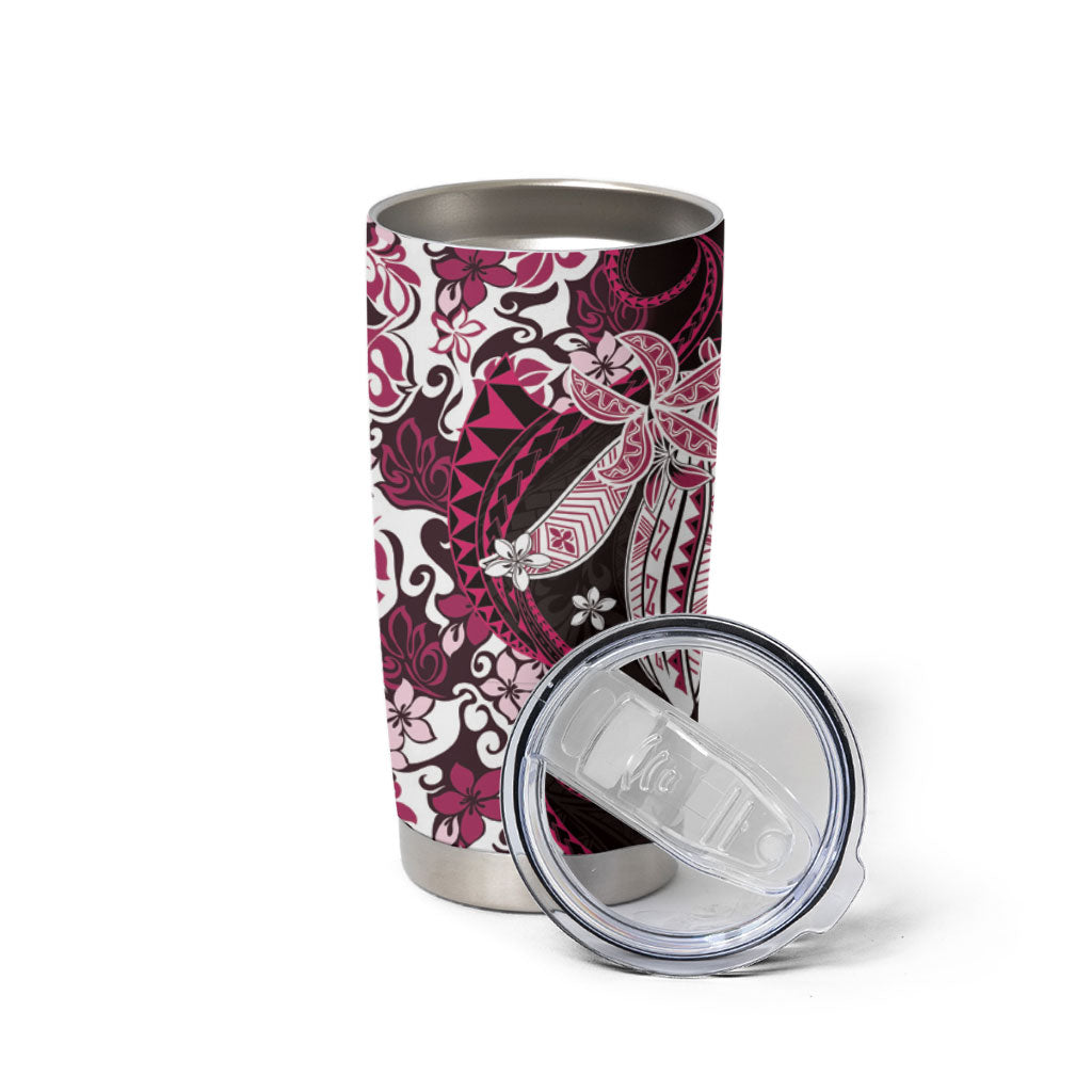 Monstera Plumeria Flowers Pink Tumbler Cup Polynesian Pattern