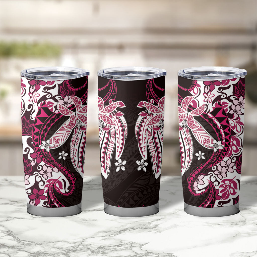 Monstera Plumeria Flowers Pink Tumbler Cup Polynesian Pattern