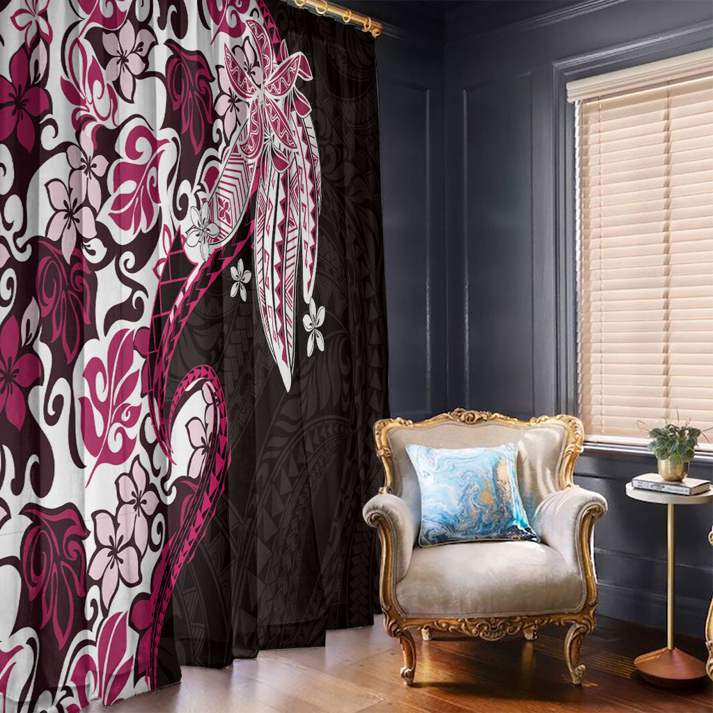 Monstera Plumeria Flowers Pink Window Curtain Polynesian Pattern