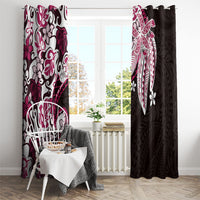 Monstera Plumeria Flowers Pink Window Curtain Polynesian Pattern