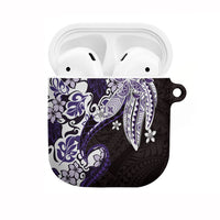Monstera Plumeria Flowers Purple AirPods Case Polynesian Pattern