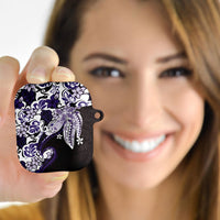 Monstera Plumeria Flowers Purple AirPods Case Polynesian Pattern