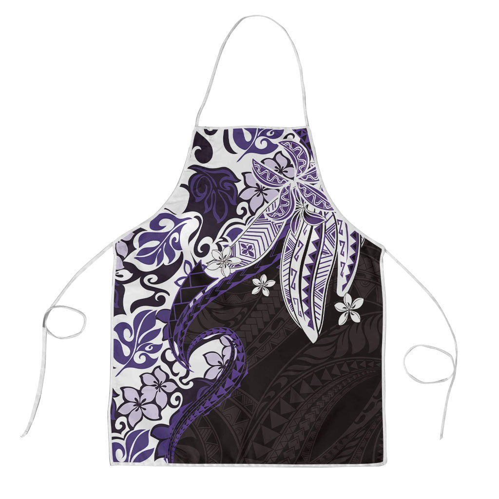 Monstera Plumeria Flowers Purple Apron Polynesian Pattern