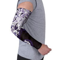 Monstera Plumeria Flowers Purple Arm Sleeves Polynesian Pattern