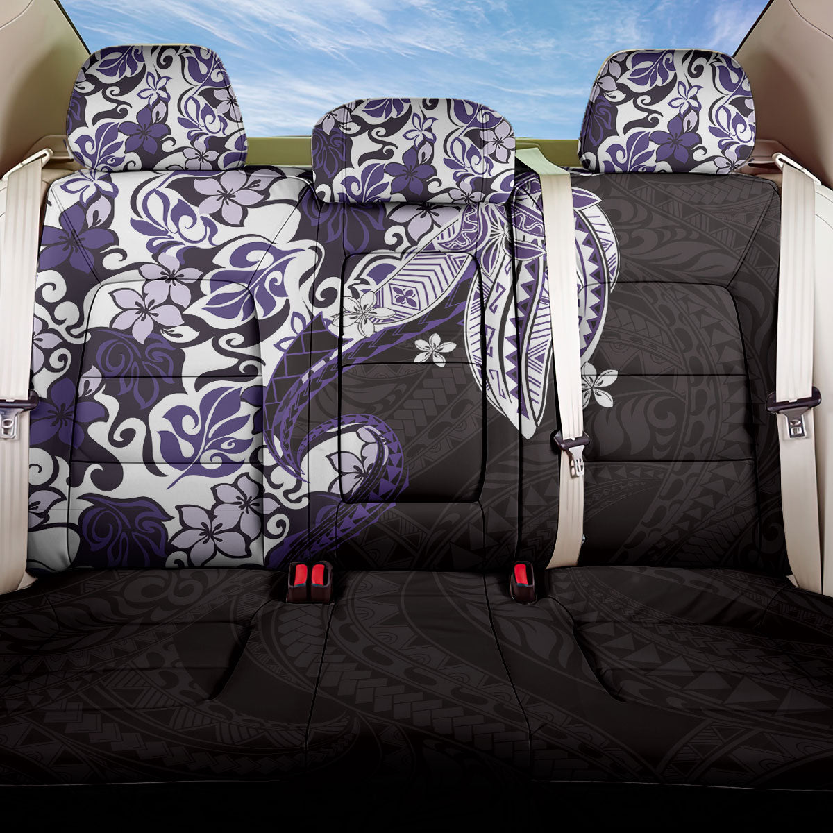 Monstera Plumeria Flowers Purple Back Car Seat Cover Polynesian Pattern