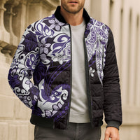 Monstera Plumeria Flowers Purple Bomber Puffer Jacket Polynesian Pattern